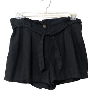 Primark Women's Paper Bag Belted Dressy Casual Beach Shorts Black Linen Size 10